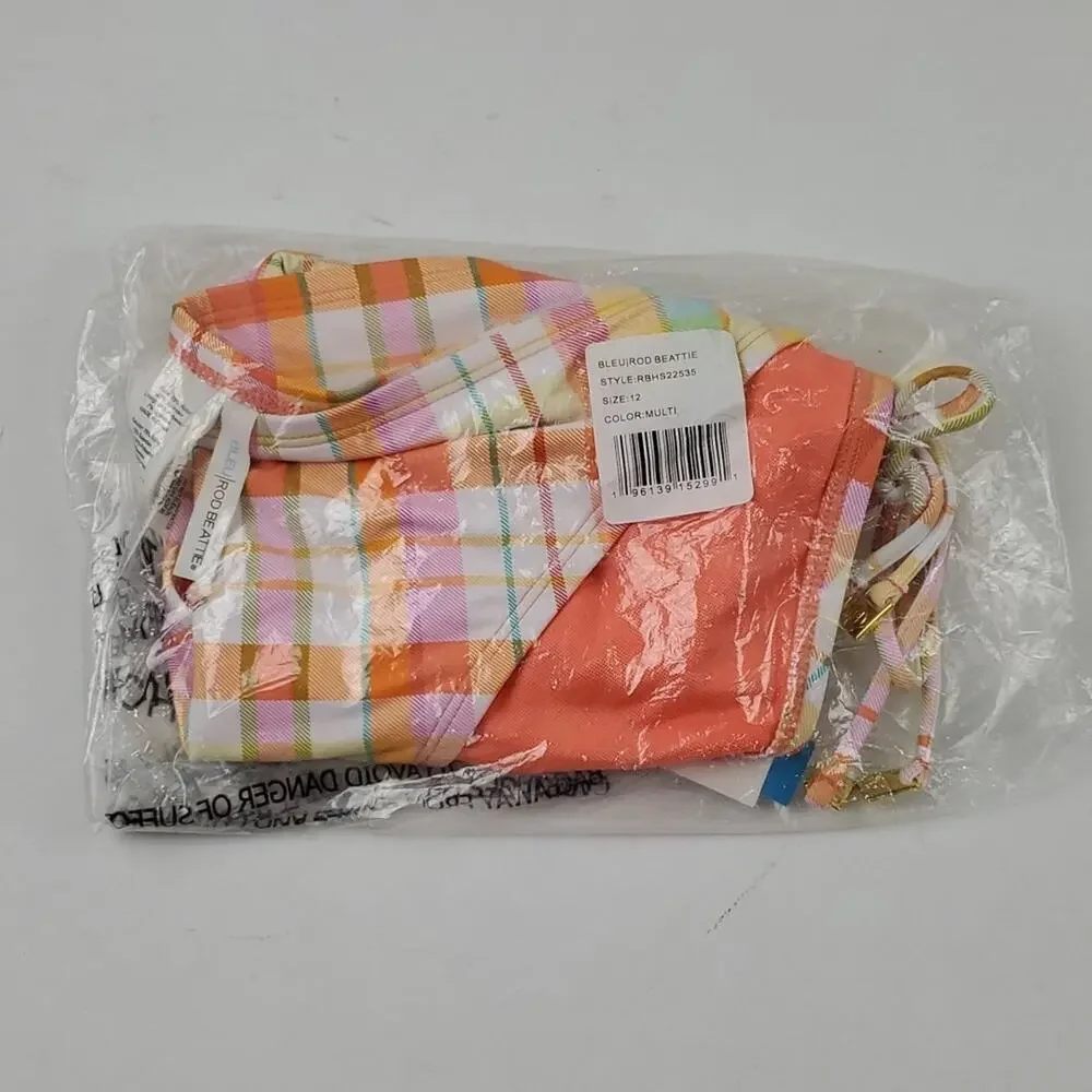 Bleu Rod Beattie Women's Multicolor Plaid Side Tie Hipster Bikini Bottom Size 12